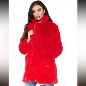 RED PLUSH LONG COAT